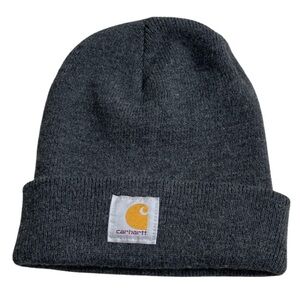 Carhartt Unisex Dark Gray Knit Beanie Toque Hat Logo Folded Cuff One Size